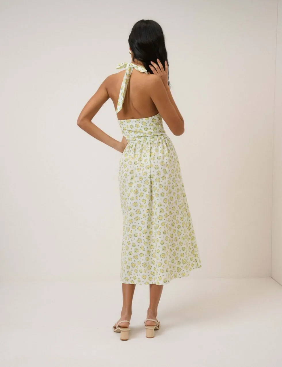 Pure Cotton Floral Halter Neck Midi Dress