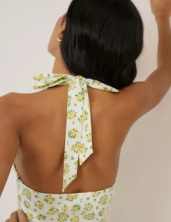 Pure Cotton Floral Halter Neck Midi Dress