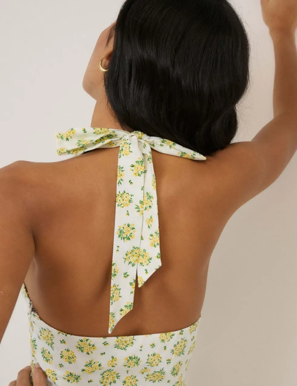 Pure Cotton Floral Halter Neck Midi Dress