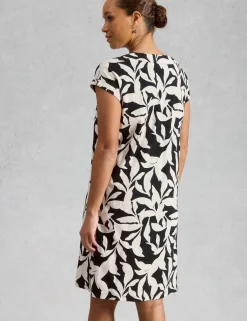 Pure Cotton Floral Jersey V-Neck Shift Dress