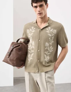Pure Cotton Floral Knitted Polo Shirt