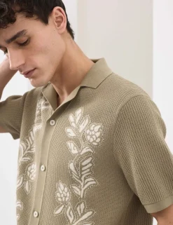 Pure Cotton Floral Knitted Polo Shirt