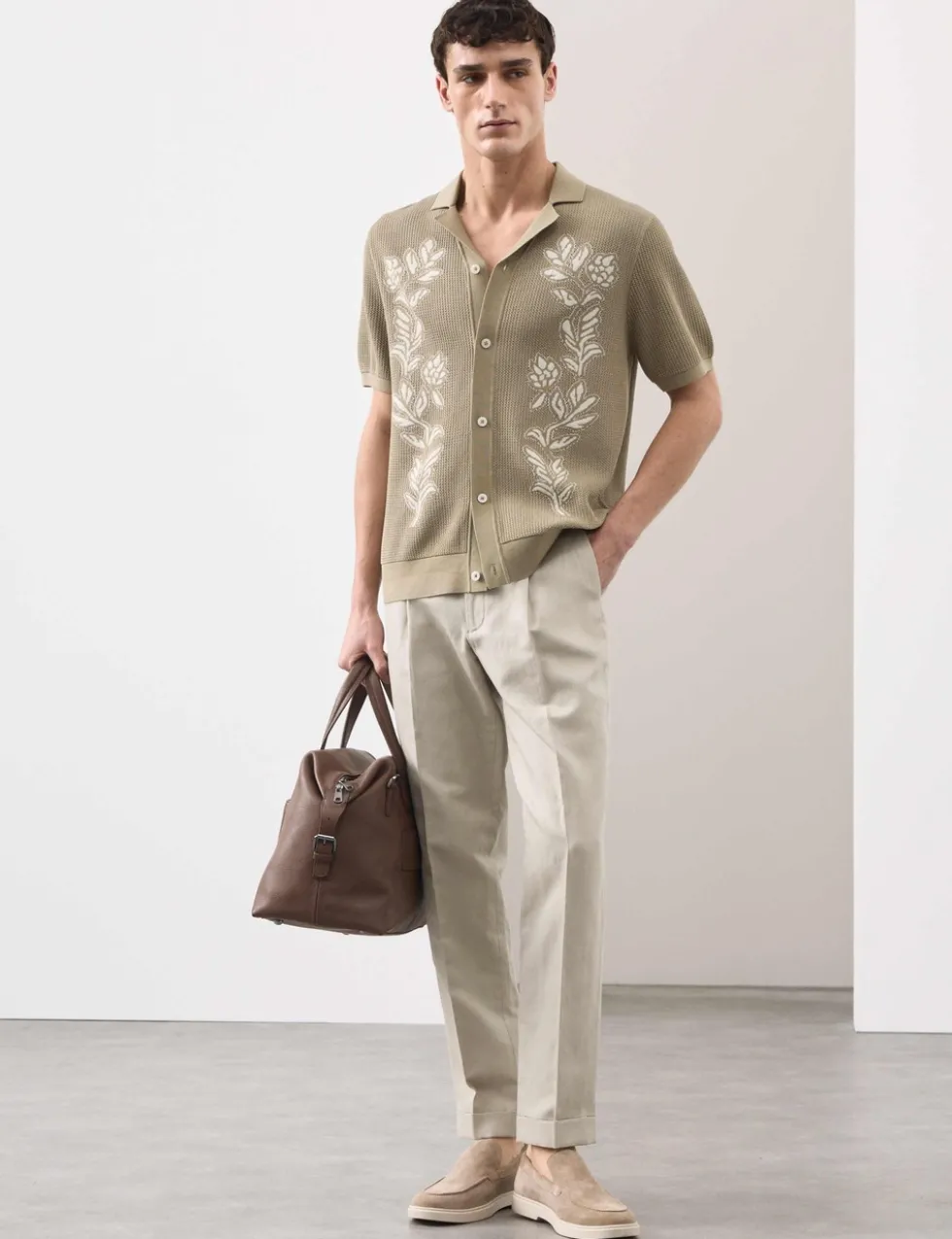 Pure Cotton Floral Knitted Polo Shirt