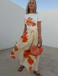 Pure Cotton Floral Maxi A-Line Skirt