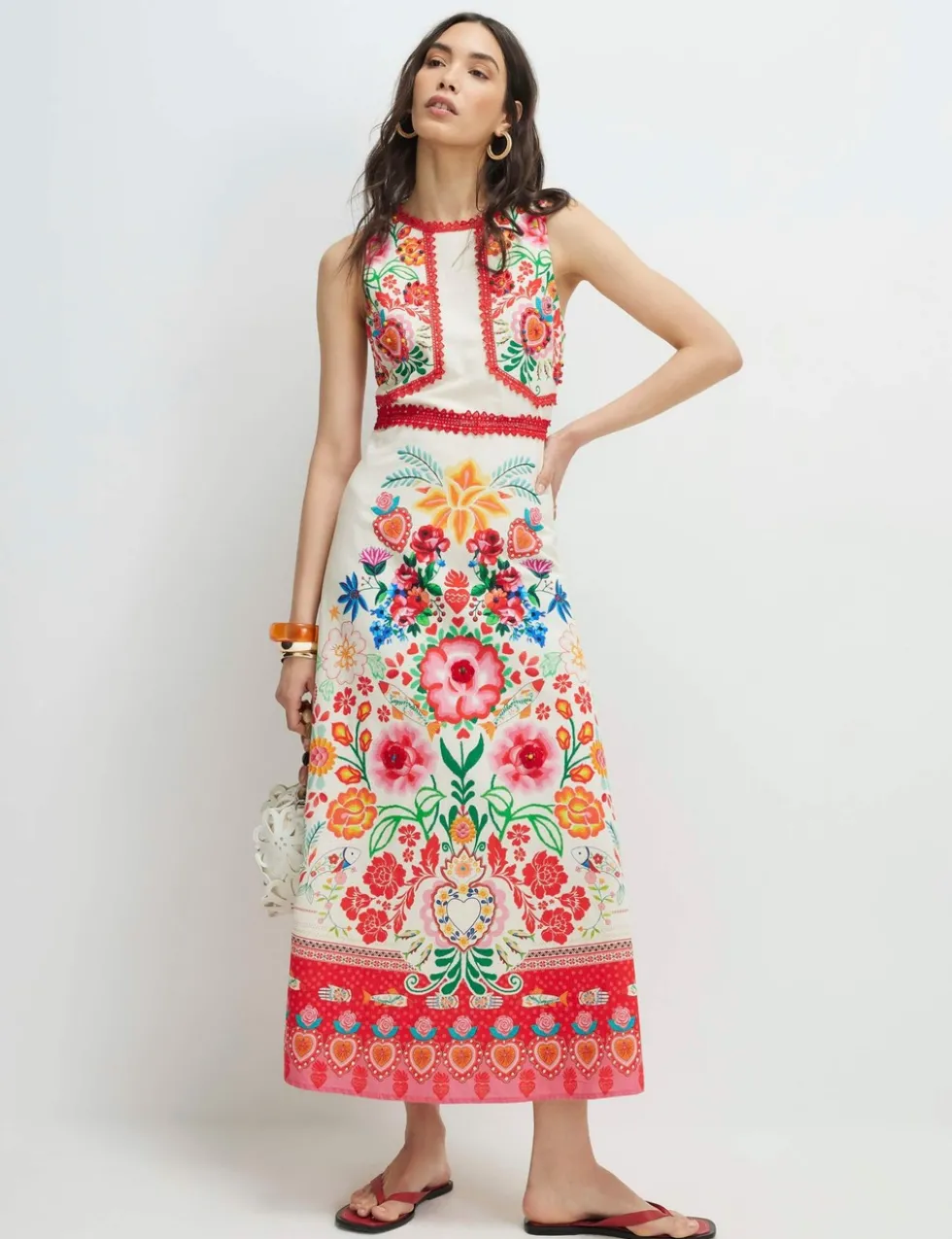Pure Cotton Floral Midaxi Column Dress