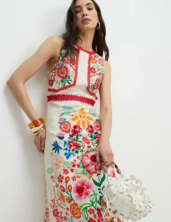 Pure Cotton Floral Midaxi Column Dress