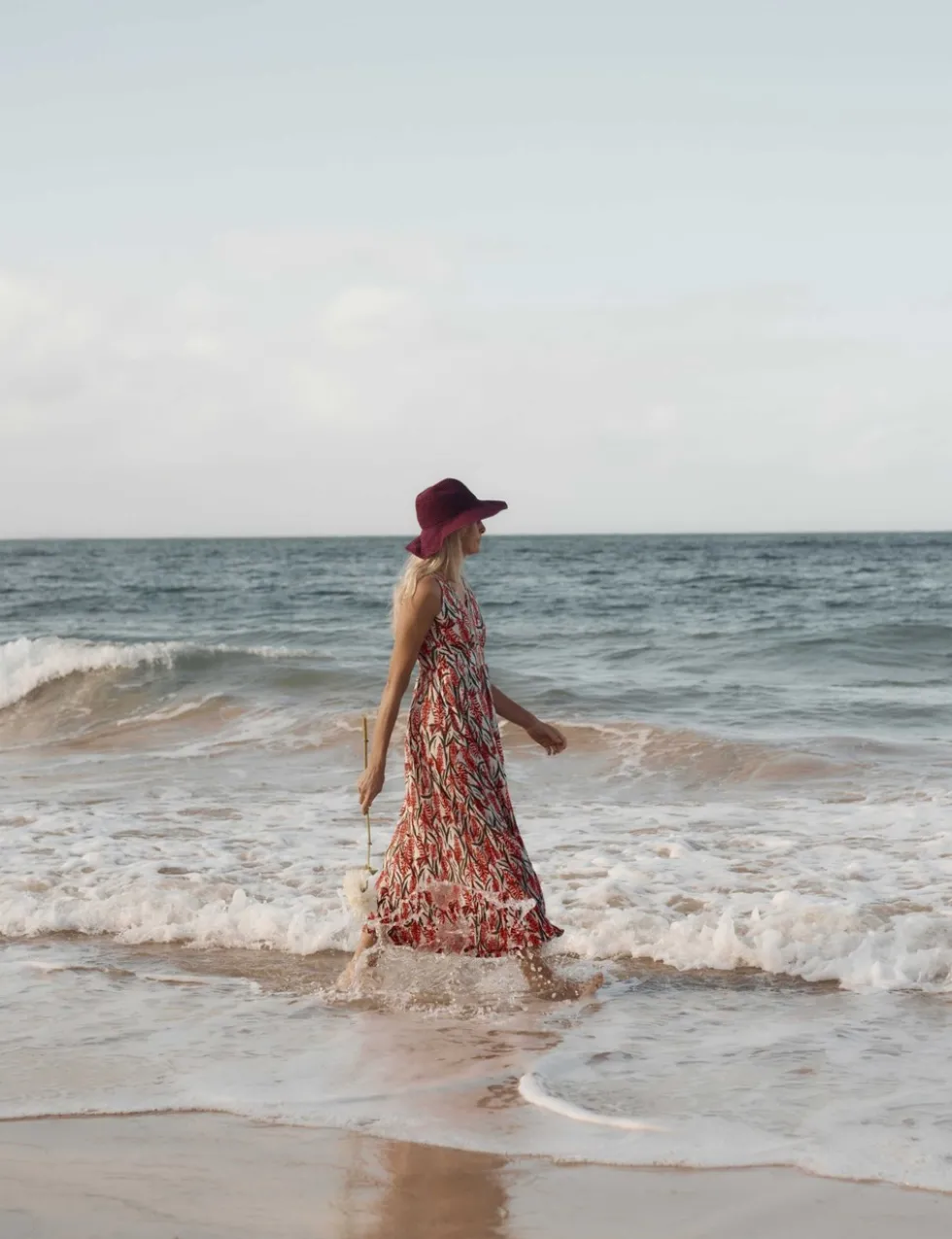 Pure Cotton Floral Midaxi Waisted Dress