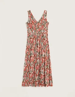 Pure Cotton Floral Midaxi Waisted Dress