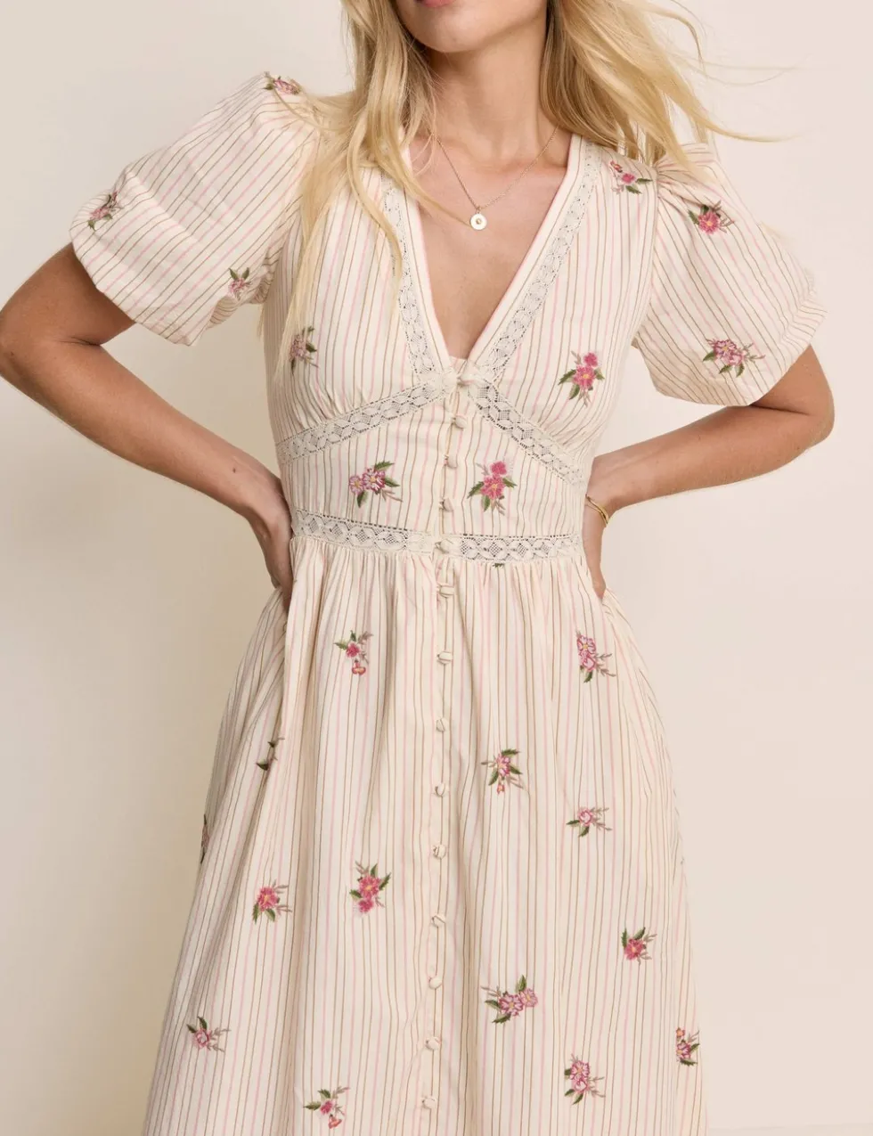 Pure Cotton Floral Midaxi Waisted Dress