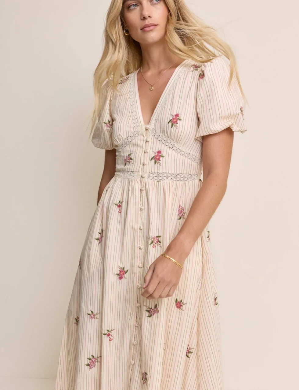 Pure Cotton Floral Midaxi Waisted Dress