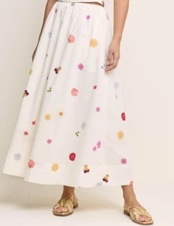 Pure Cotton Floral Midi A-Line Skirt