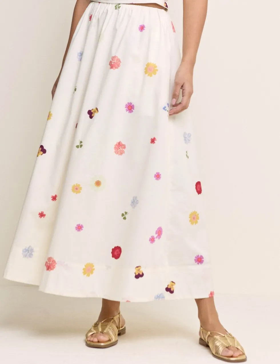 Pure Cotton Floral Midi A-Line Skirt