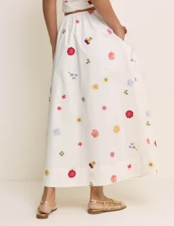 Pure Cotton Floral Midi A-Line Skirt