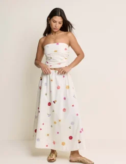 Pure Cotton Floral Midi A-Line Skirt