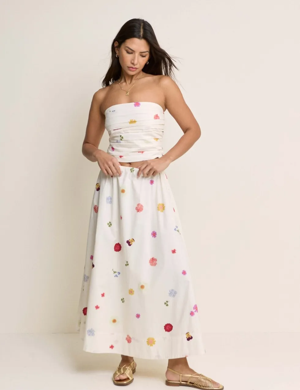 Pure Cotton Floral Midi A-Line Skirt