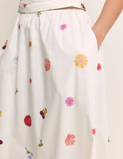 Pure Cotton Floral Midi A-Line Skirt