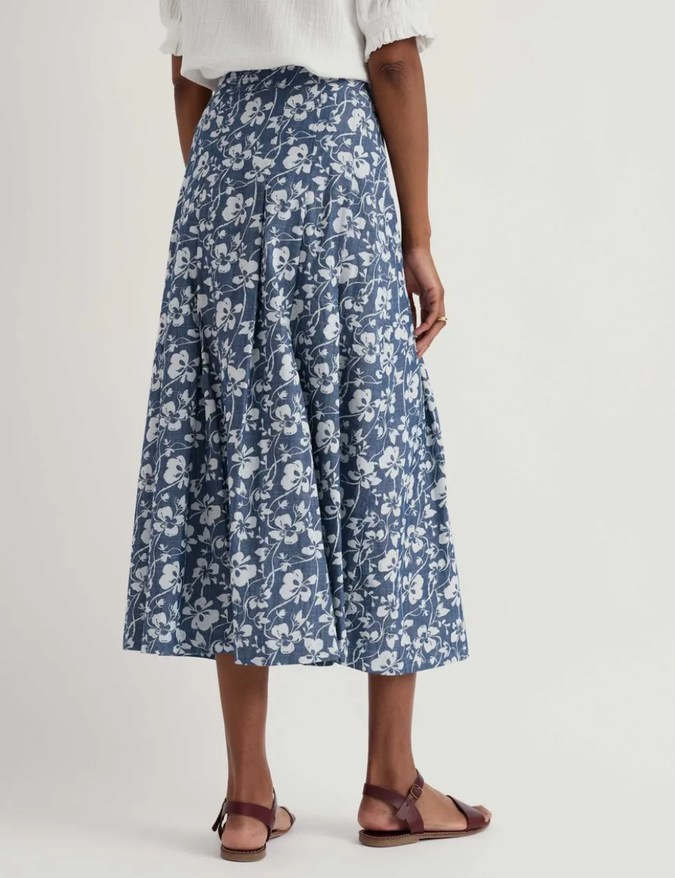 Pure Cotton Floral Midi A-Line Skirt