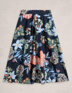 Pure Cotton Floral Midi A-Line Skirt