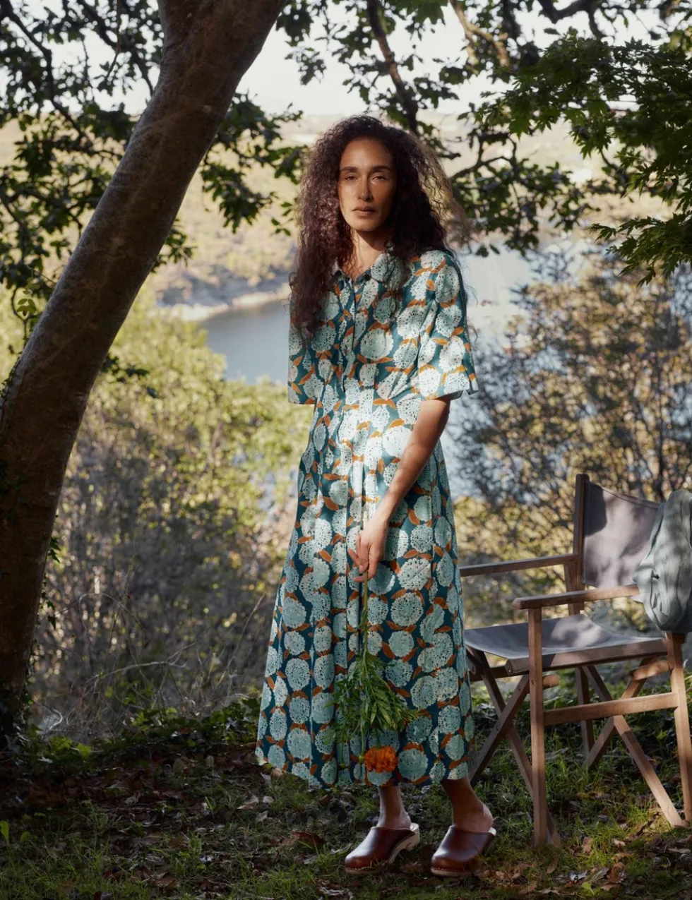 Pure Cotton Floral Midi Shirt Dress