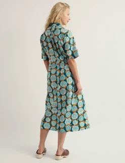 Pure Cotton Floral Midi Shirt Dress