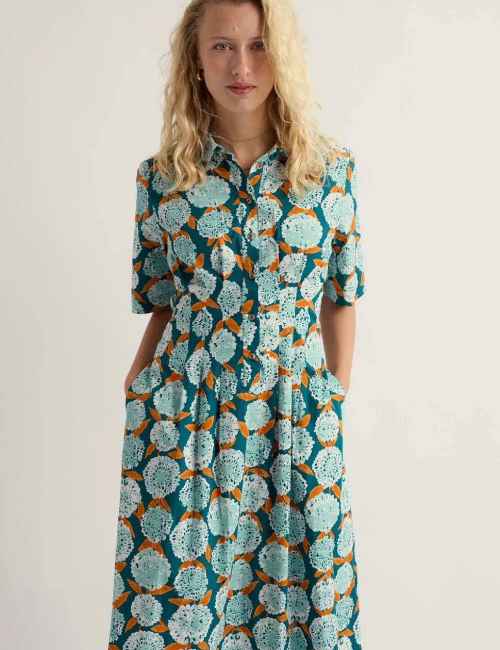 Pure Cotton Floral Midi Shirt Dress