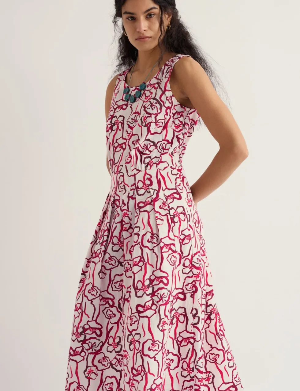 Pure Cotton Floral Midi Skater Dress