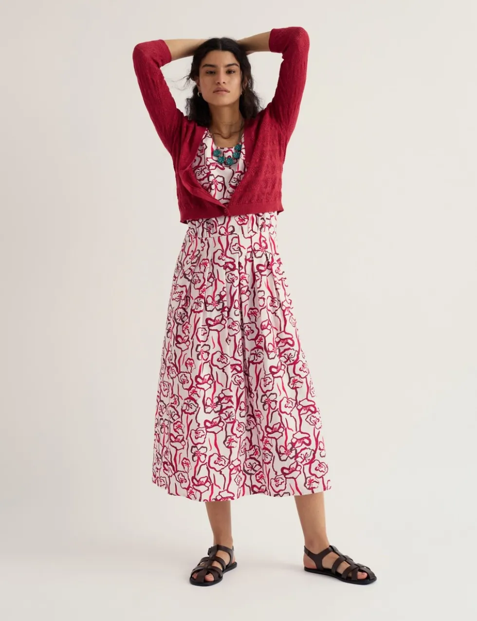 Pure Cotton Floral Midi Skater Dress