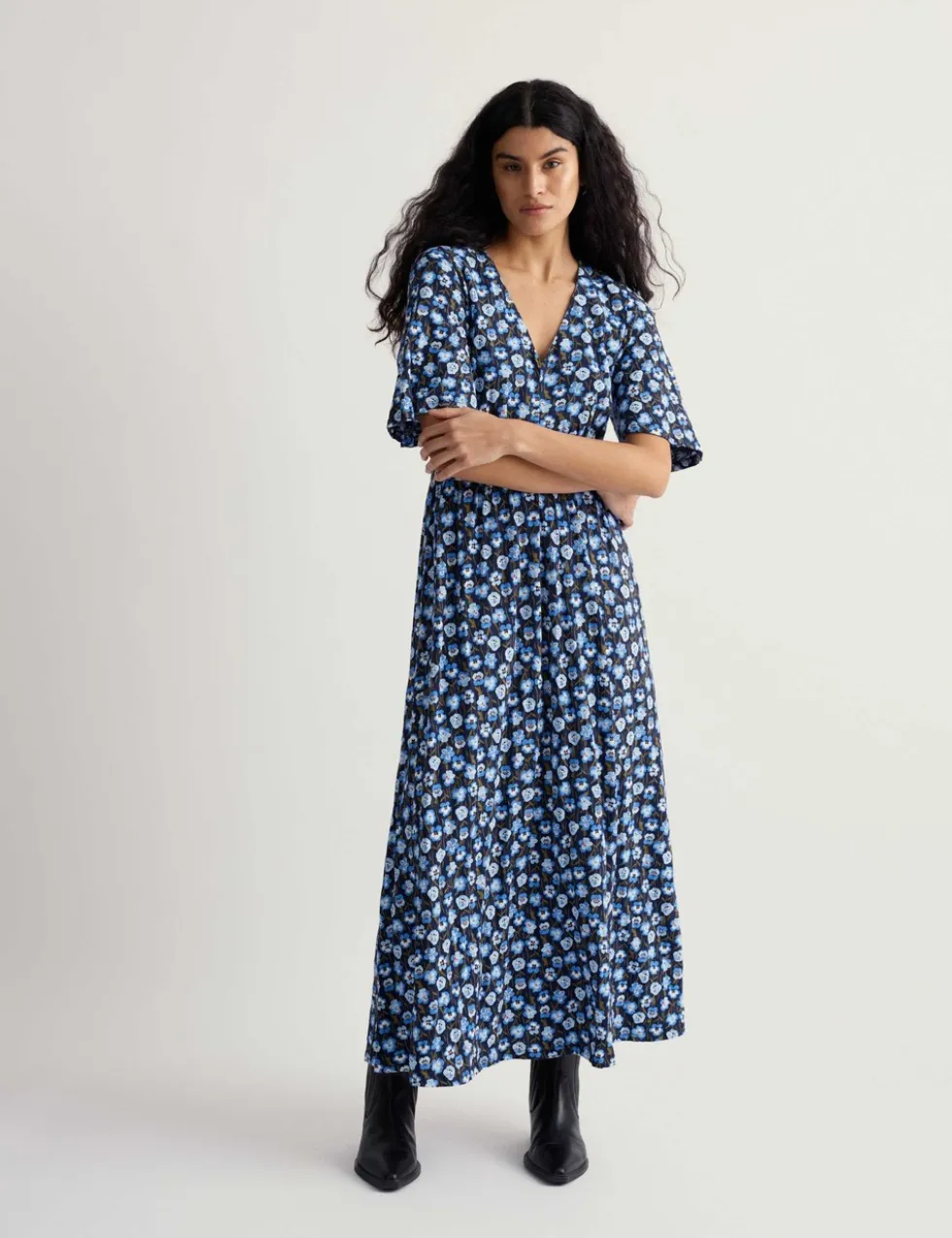 Pure Cotton Floral Midi Skater Dress