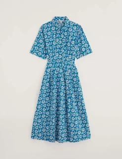Pure Cotton Floral Midi Shirt Dress