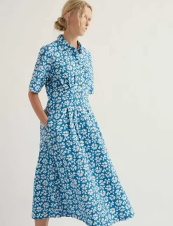 Pure Cotton Floral Midi Shirt Dress
