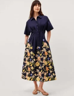 Pure Cotton Floral Midi Shirt Dress