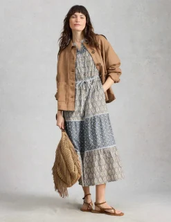 Pure Cotton Floral Midi Tiered Dress