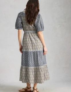 Pure Cotton Floral Midi Tiered Dress