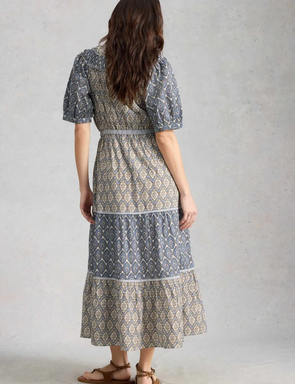 Pure Cotton Floral Midi Tiered Dress