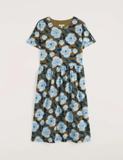 Pure Cotton Floral Midi Waisted Dress