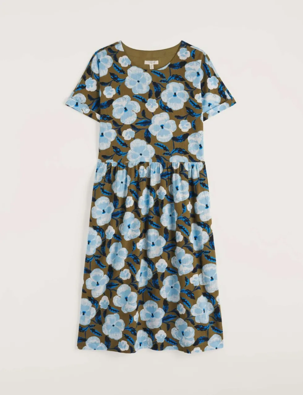 Pure Cotton Floral Midi Waisted Dress