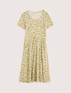 Pure Cotton Floral Midi Waisted Dress