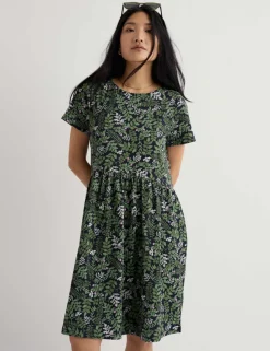 Pure Cotton Floral Mini Waisted Dress