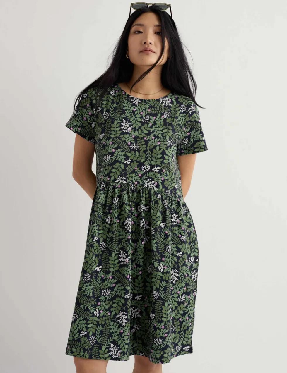 Pure Cotton Floral Mini Waisted Dress