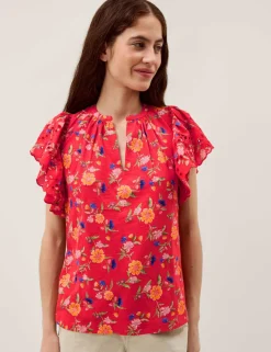 Pure Cotton Floral Notch Neck Blouse