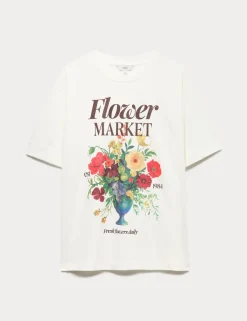 Pure Cotton Floral Oversized Graphic T-Shirt