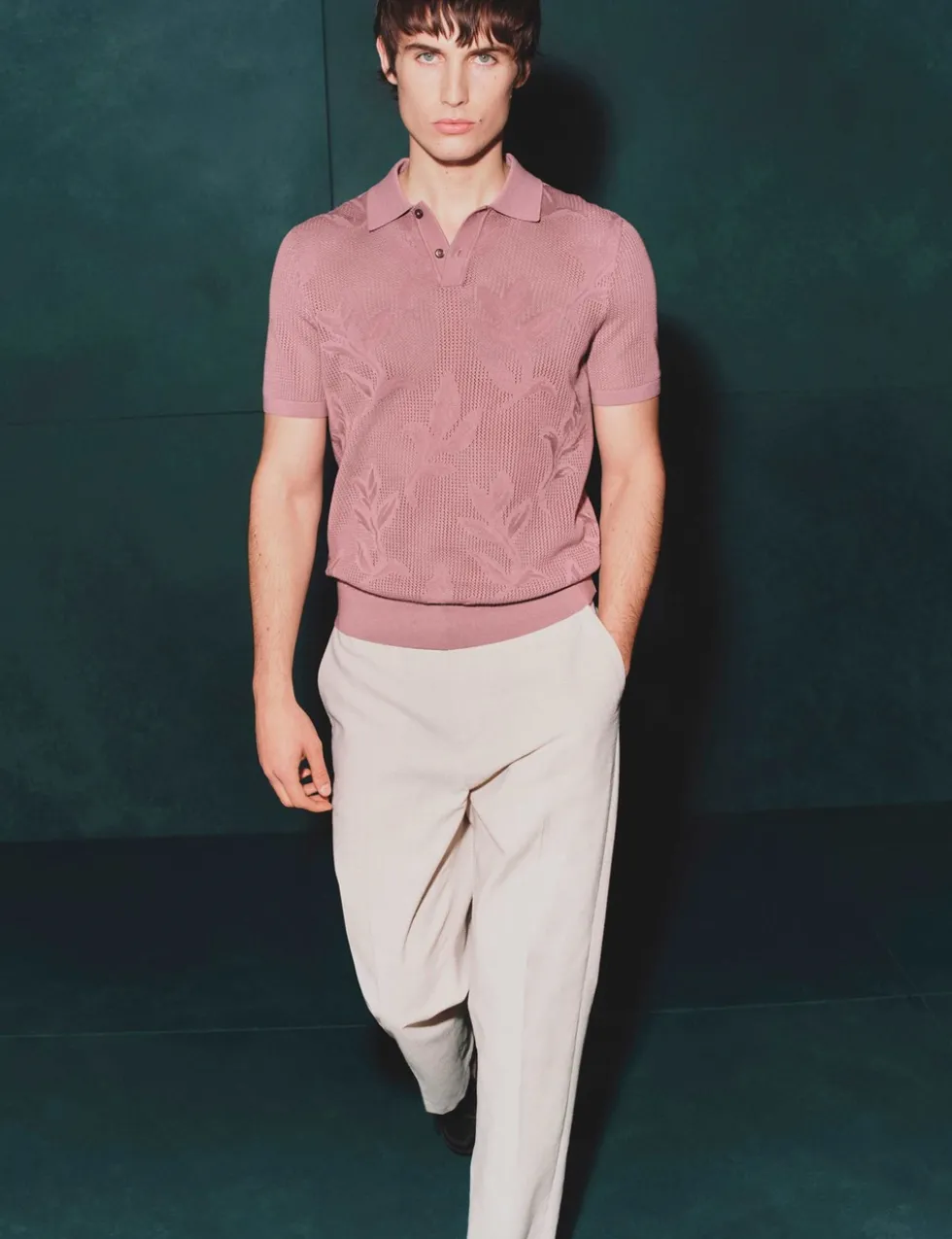 Pure Cotton Floral Pointelle Polo Shirt