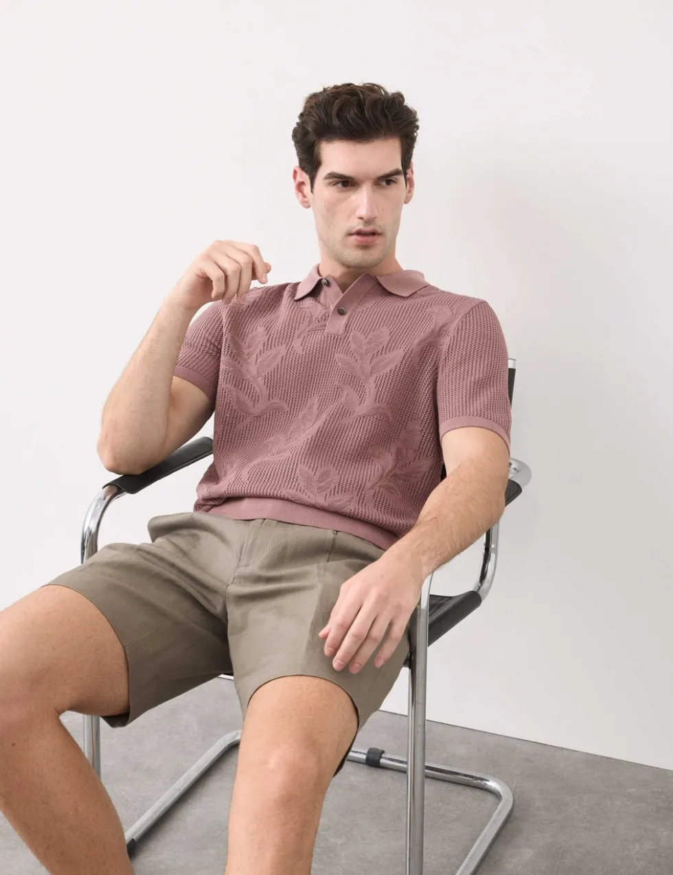 Pure Cotton Floral Pointelle Polo Shirt