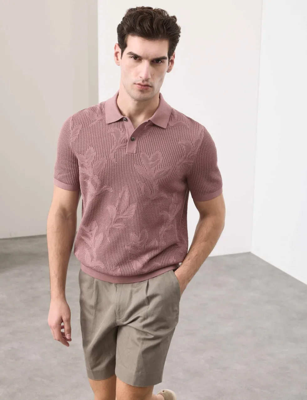 Pure Cotton Floral Pointelle Polo Shirt