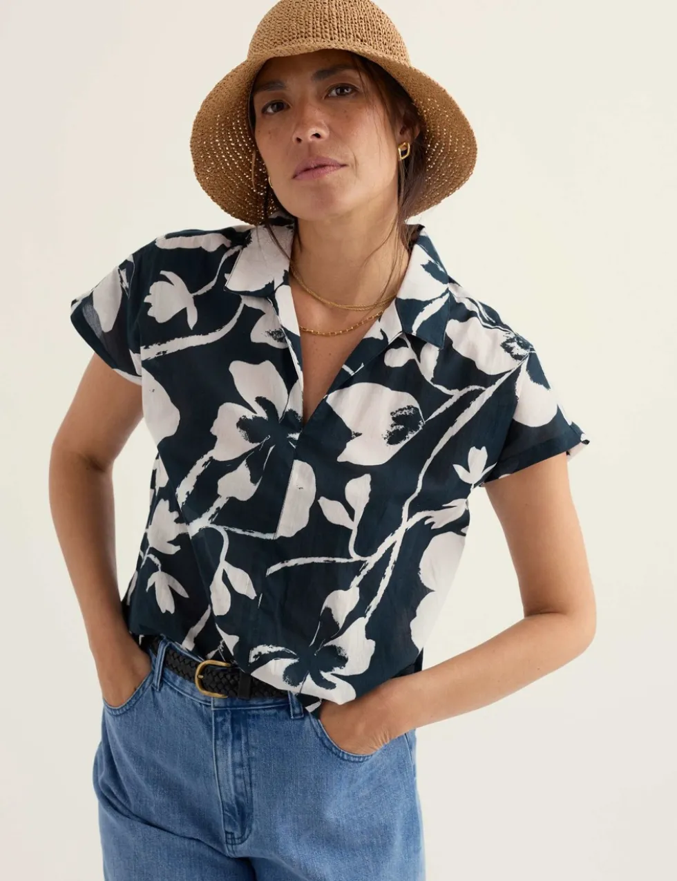 Pure Cotton Floral Popover Top
