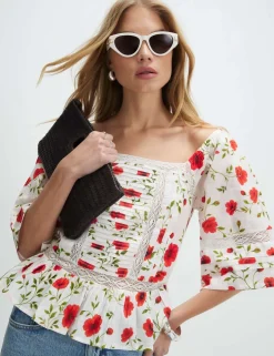 Pure Cotton Floral Relaxed Peplum Blouse