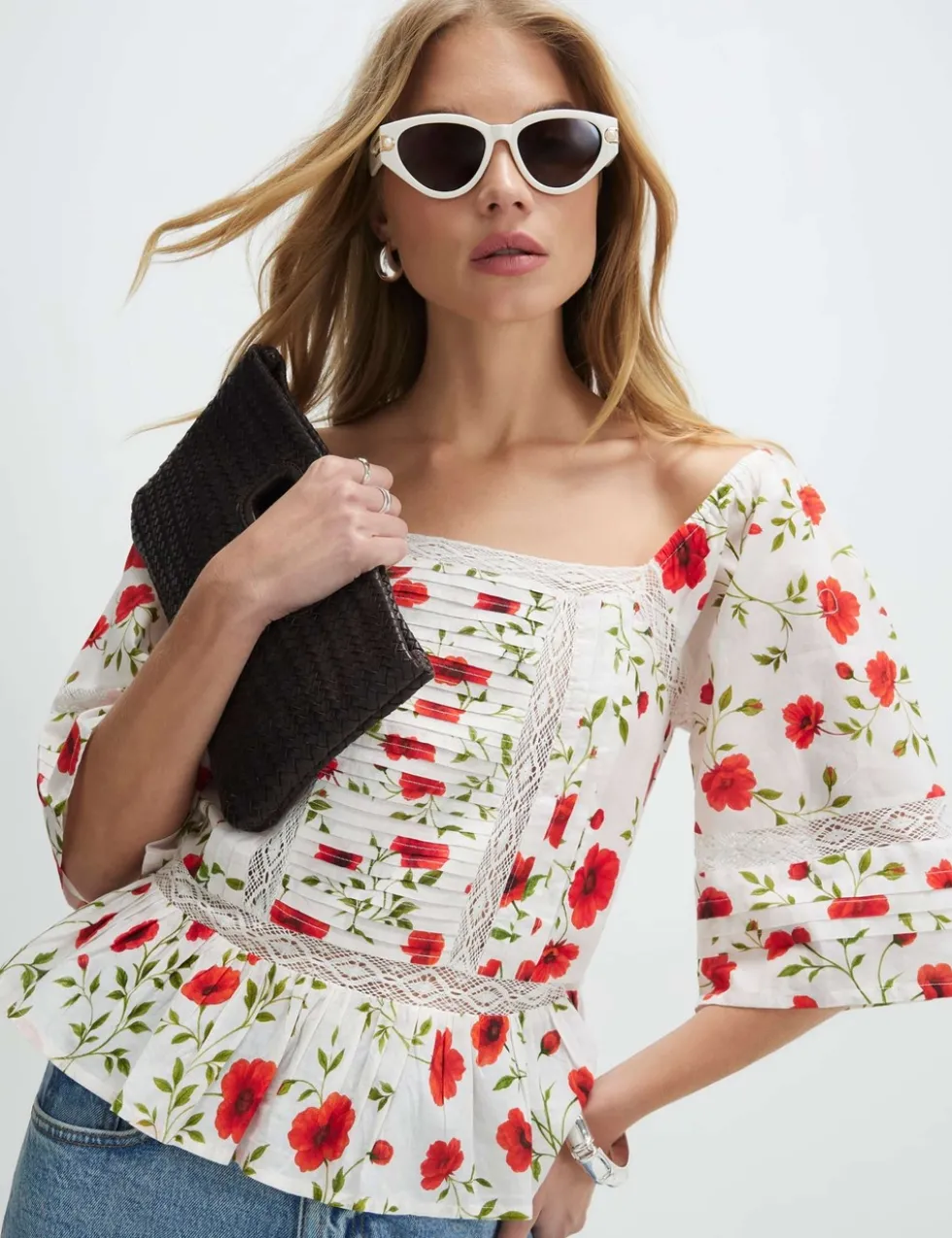 Pure Cotton Floral Relaxed Peplum Blouse