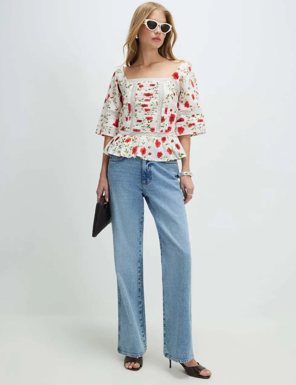 Pure Cotton Floral Relaxed Peplum Blouse