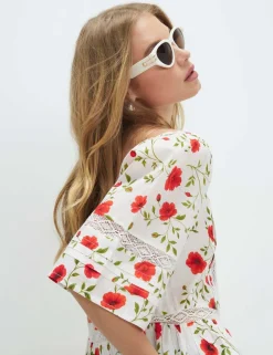 Pure Cotton Floral Relaxed Peplum Blouse