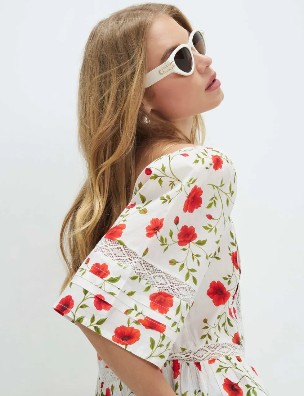 Pure Cotton Floral Relaxed Peplum Blouse